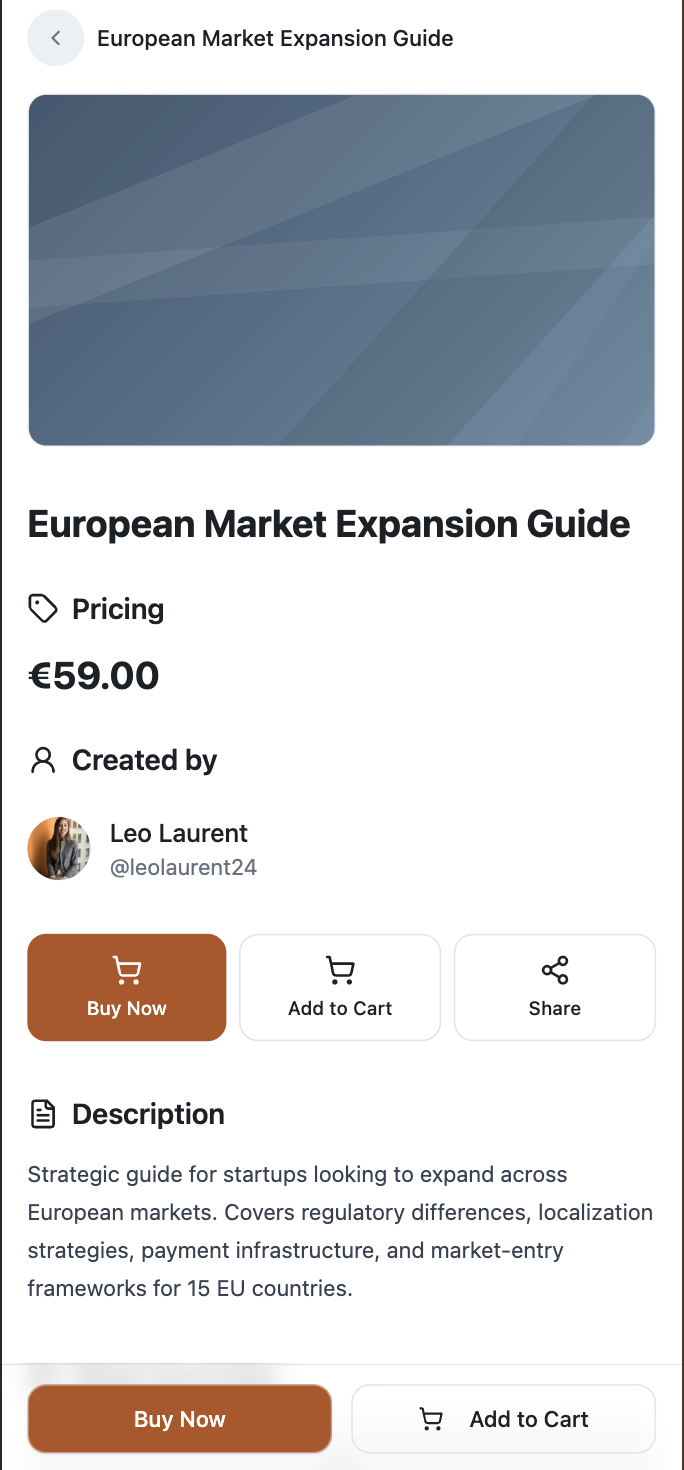 Cobuntu community marketplace — product detail page with branded checkout